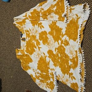 Papermoon mustard yellow and cream floral blouse with lace detail